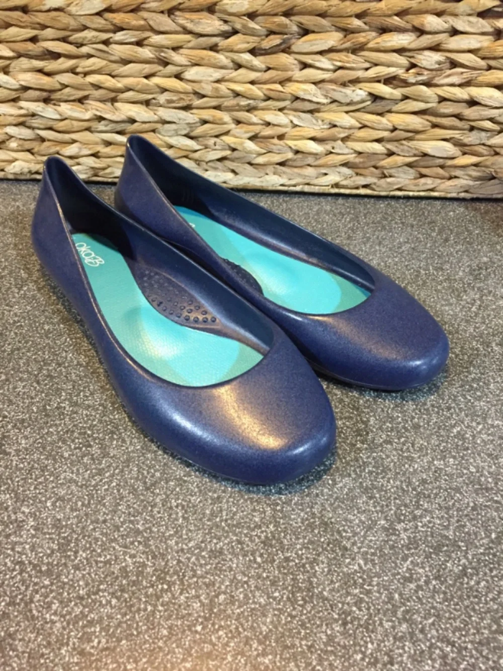 OKA b. Navy Blue Ballet Flats with Teal Insole